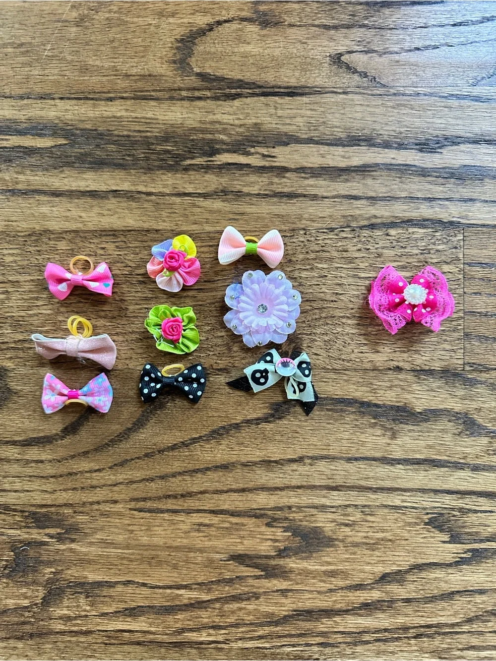 10 Assorted Bow Hair Cute topknot/ponytails - multicolor, vibrant colors